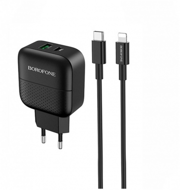 Borafone BA46A Premium (USB+Type-C) Quick Charger 3.0 + кабель 12 Type-C-Lightning