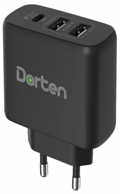 Dorten 3-Port USB Smart ID Wall Quick Charger QC4+/PD3.0+ 37W 5.4A